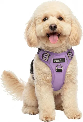 Vista 39 de Funfox Arnés para perro sin tirones, arnés de chaleco ajustable para mascotas, material súper suave con mango vertical, fácil control, paseo