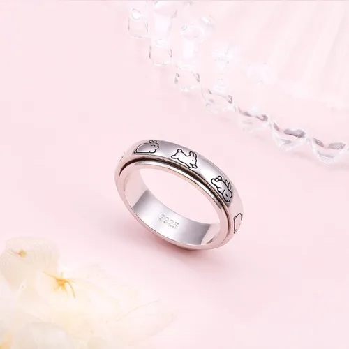 Vista 4 de Anillos giratorios de plata de ley S925 para ansiedad, preocupación, aliviar el aburrimiento, TDAH, autismo, banda para mujeres y adolescentes