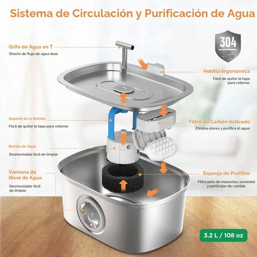Vista 2 de Fuente de agua para gatos de acero inoxidable: Fuente de agua para mascotas