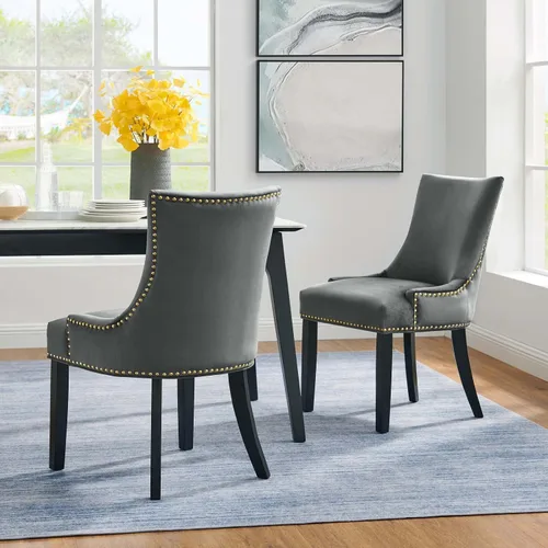 Vista 2 de Modway EEI-5010-GRY - Sillas de comedor de terciopelo Marquis Performance - Juego de 2, color gris