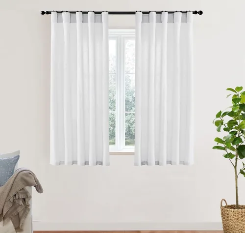 Vista 40 de XTMYI - Cortinas transparentes de 54 pulgadas de largo, juego de 2 paneles para baño, cortinas cortas de lino y algodón con semi privacidad