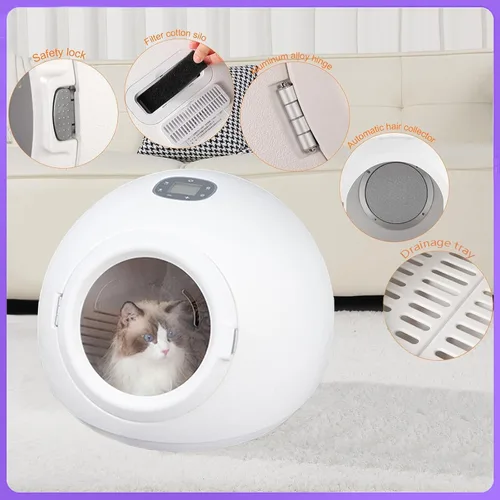 Vista 3 de Caja secadora de mascotas para gatos y perros pequeños, secador automático de pelo para perros, 360° 3D viento natural, caja de secadora automática