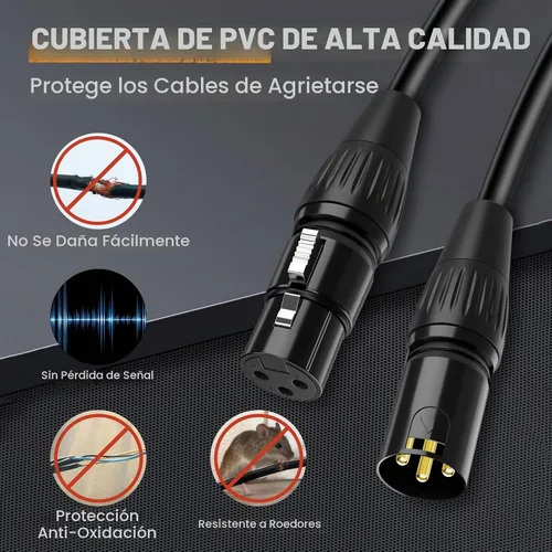 Vista 6 de Cable DMX de 6.5 pies, 8 unidades, cables XLR flexibles chapados