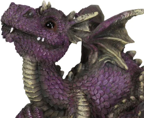 Vista 4 de Ebros Gift Fantástica figura de dragón de jardín cómico morado en reposo, 8.25 pulgadas de largo, lindo bebé Drake Calabozos y dragones Escultura