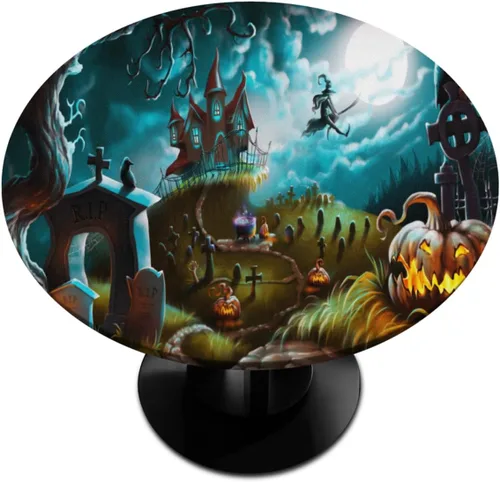 Vista 17 de Mantel redondo ajustado con diseño de calabaza de otoño, hojas de otoño, color amarillo, pequeño con borde elástico, manteles circulares lavables