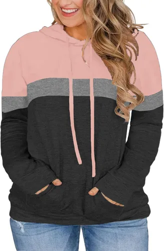 Vista 7 de VISLILY - Sudaderas con capucha para mujer, talla grande, con bloques de color y bolsillos, tallas XL a 4XL gris (01_a_gray)