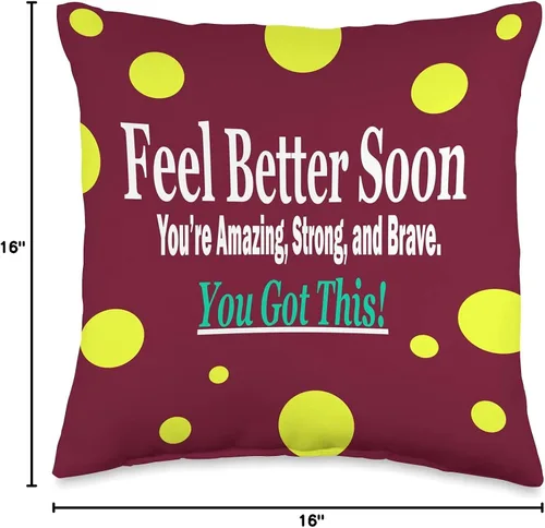 Vista 4 de DesignsByKelley Best Wishes Fast Recovery Gifts Feel Better Soon Gifts for Women Kids - Almohada de recuperación (16.0 x 16.0 in), multicolor