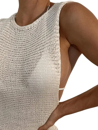Vista 5 de Floerns Kimono sin mangas de ganchillo transparente para mujer, cubierta de playa