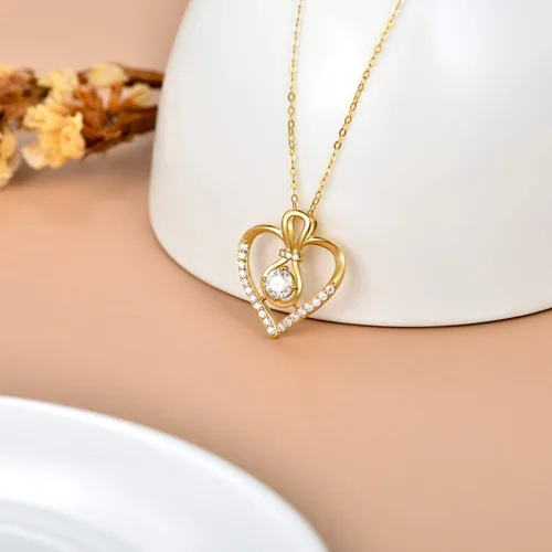 Vista 3 de SISGEM Collar de corazón de oro macizo de 14 quilates para mujer, oro amarillo de 0.55 quilates (CTTW), collar con dije de corazón infinito