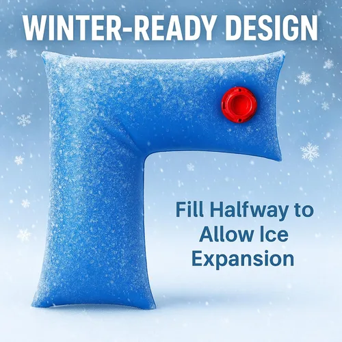Vista 5 de Hedday Pesos para Cubierta de Alberca para Invierno Enterrada, Diseño de Esquina Azul en Forma de L de 2x2 Pies, Bolsas de Agua de Vinilo Resistente