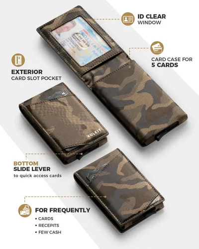 Vista 2 de VULKIT Cartera minimalista para hombre, tarjetero desplegable para tarjetas de crédito, billetera plegable delgada, con bloqueo RFID, cierre