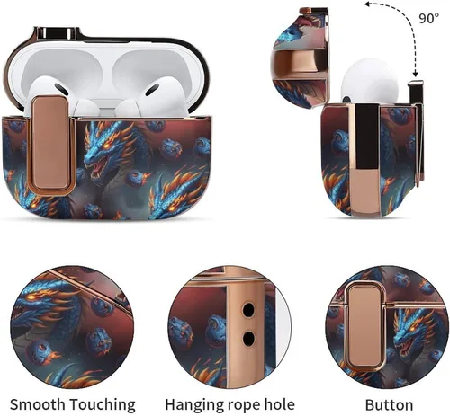 Vista 5 de Funda para auriculares compatible con Airpods Pro 2, funda de plástico, con bloqueo, protección a prueba de golpes