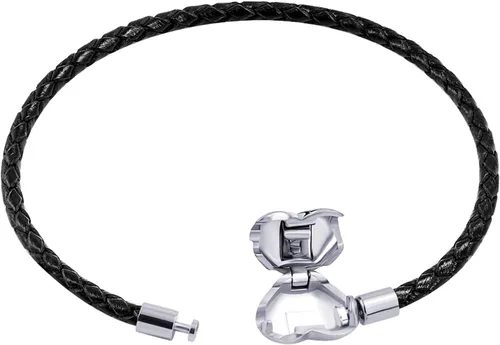 Vista 3 de 555Jewelry Pulsera trenzada de cuero negro con forma de corazón para mujeres y niñas