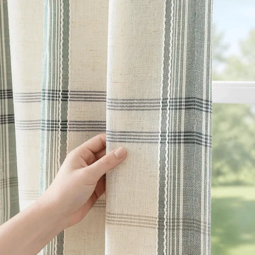 Vista 26 de DriftAway Cortinas de felpilla de lino a cuadros 100% opacas de 96 pulgadas Beige