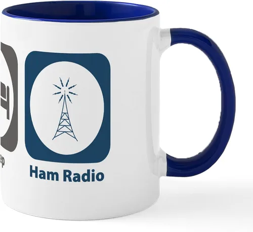 Vista 24 de CafePress Eat Sleep - Taza de café de cerámica con radio, 11 oz (11.0 fl oz)
