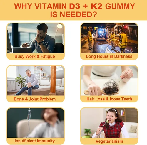 Vista 6 de Vitamina D3 5000IU + K2 (MK-7) 120mcg, sin azúcar GLP-1 amigable con vitamina D3 K2 gomitas con complejo de vitamina B -metilo B12, B9, B6 Vit E