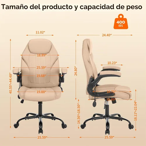 Vista 2 de Ylzyxal Silla de escritorio de oficina, silla ergonómica para computadora con brazos abatibles acolchados y soporte lumbar ajustable, silla Beige