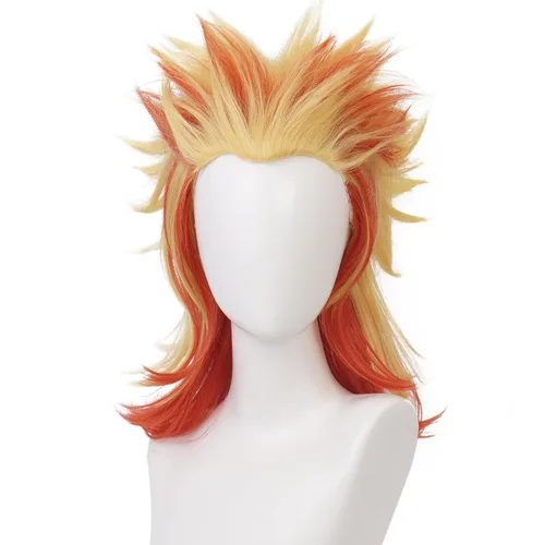 Vista 2 de maysuwell Rengoku Kyoujurou - Peluca de anime Demon Slayer, pelucas de cosplay de pelo corto amarillo para hombres y mujeres para Halloween