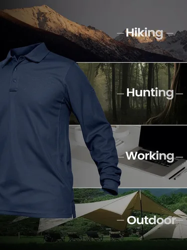 Vista 6 de TACVASEN Men's Polo Shirts Performance Quick-Dry Water Resistant Casual Golf Shirt Long Sleeve Shirts
