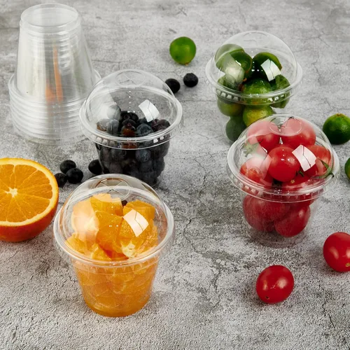 Vista 6 de Lilymicky Paquete de 200 vasos de plástico transparente de 9 onzas con tapas de cúpula, tazas de postre transparentes para helado, café con leche