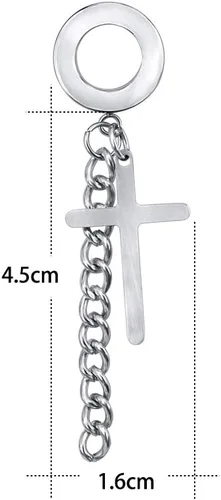 Vista 6 de ZS Vintage Moon Hang Ear Tunnels Plug Acero Inoxidable Tornillo Calibre de Oído Cadena de Plumas Expansor de Oído Túneles de Carne Piercing cruz
