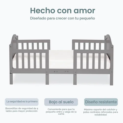 Vista 6 de Dream On Me Portland - Cama convertible 3 en 1 para niños pequeños con rieles de seguridad en blanco, certificada por Baby Safety Alliance