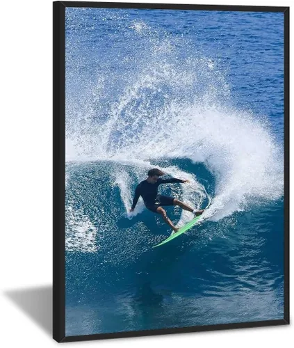 Vista 10 de Póster de surf oceánico azul de los años 90, arte de pared de verano y playa, surfista costero, hombres, deportes extremos de agua, impresiones
