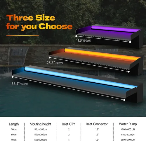 Vista 5 de Pamopamo Cascada Vertedero para Piscina de Acero Inoxidable Fuente de Estanque, Fuentes Negras para Exteriores con Control por APP y LED Coloridos