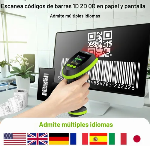Vista 7 de Tera Escáner de código de barras inalámbrico 2D QR con soporte: pantalla de ajuste digital teclado versión Pro velocidad de escaneo extra rápida