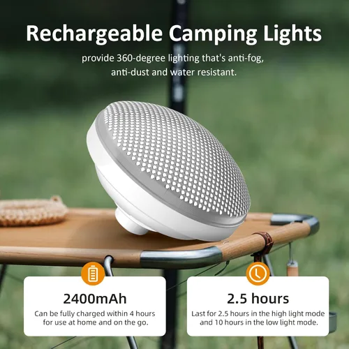 Vista 2 de 2 luces de tienda de campaña recargables 2400mAh LED luz de camping, IPX5 impermeable para camping, al aire libre, corte de energía