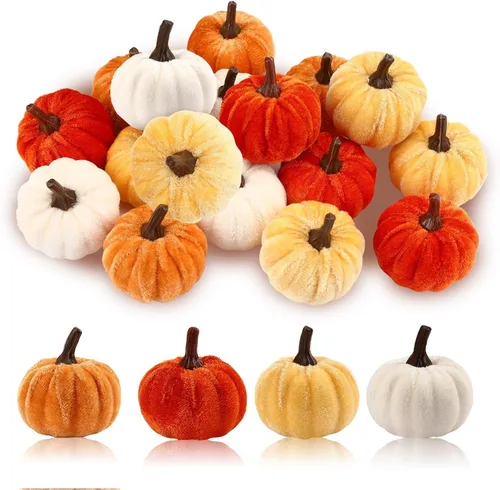 Vista 8 de 16 PCS Fall Autumn Artificial Velvet Pumpkins Mini Faux Pumpkins