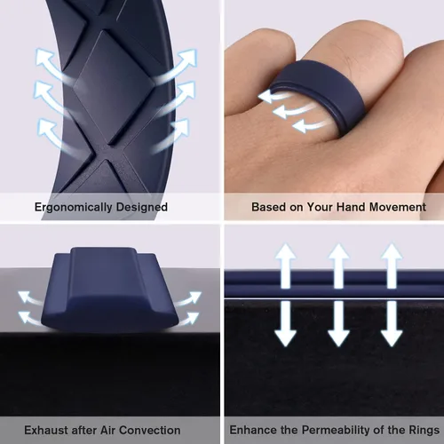 Vista 8 de Egnaro Silicone Wedding Rings Mens, Inner Arc Breathable Design Silicone Rings for Men, 7 Rings 4 Rings 1 Ring Step Edge Rubber Wedding Engagement