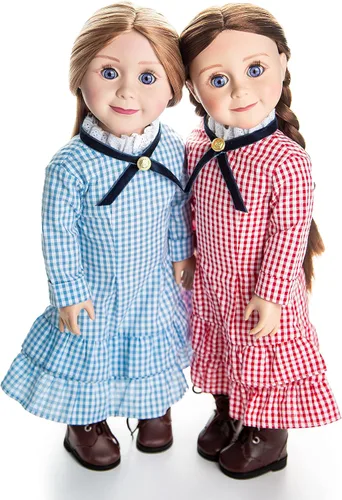 Vista 8 de The Queen's Treasures Ropa de muñeca de 18 pulgadas, Little House on The Prairie Auténtica Laura & Mary Ingalls traje de vestido azul a cuadros