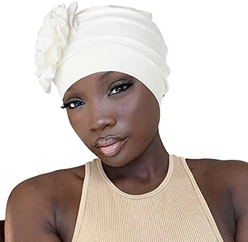 Vista 5 de Bohend Diadema con diseño de flores para mujer, gorro elástico preatado, bufanda preatada, gorro para la cabeza
