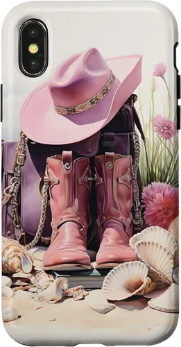 Vista 5 de Botas rosas y sombrero de vaquero Funda floral de vaquera costera para iPhone 17