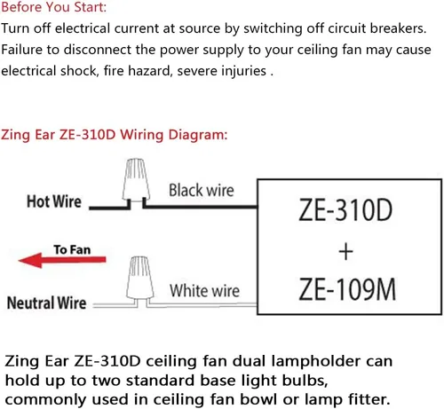 Vista 4 de Zing Ear - Interruptor de luz para ventilador de techo y piezas de repuesto de zócalo - Ze-310d, interruptor de cadena de tracción para soporte