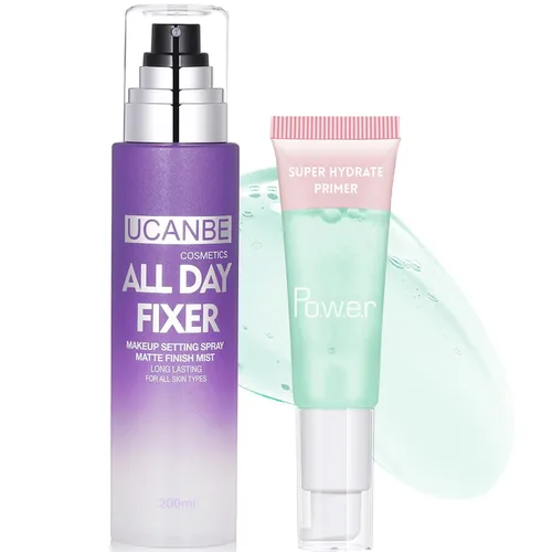 Vista 10 de UCANBE Spray fijador de maquillaje, acabado húmedo de larga duración, maquillaje en aerosol hidratante, bruma facial de secado rápido para brillo