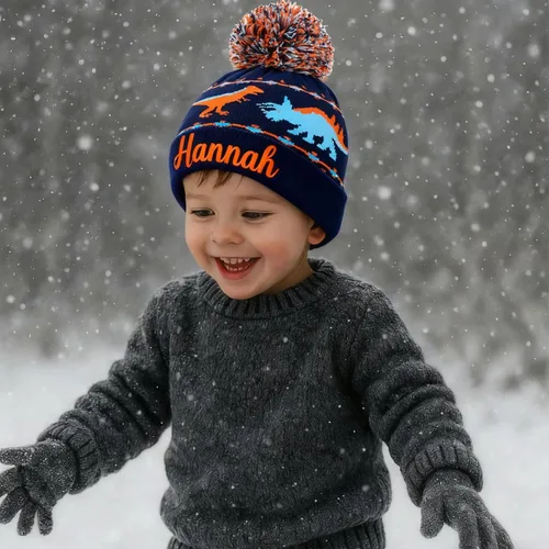 Vista 2 de Gorros personalizados de dinosaurio para bebé, sombrero personalizado para niños, sombrero bordado con nombre para niño y niña