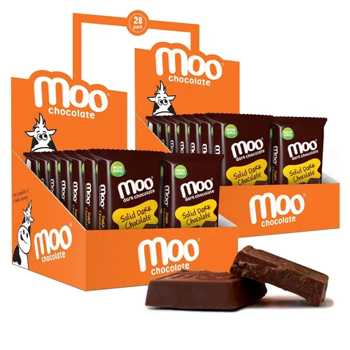 Vista 17 de Moo Chocolates ' Mini barras de chocolate negro sólido natural, 0.7 onzas (14 unidades)