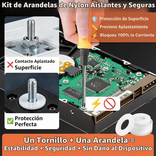 Vista 4 de Kit de surtido de 1205 arandelas planas de nailon - M2 M2.5 M3 M4 M5 M6 M8 M10 arandelas planas para tornillos y pernos - Arandelas de plástico White
