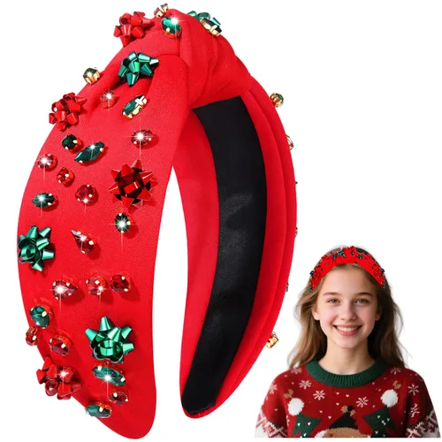 Vista 31 de Diadema de Navidad para mujer, accesorios de Navidad con cuentas, arco de Navidad, árbol, copo de nieve, diadema anudada HOHOHO, rojo y verde, perla