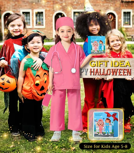 Vista 6 de Disfraz de médico para niños, batas para niñas y niños, ropa de juego de simulación y vestuario para niños, disfraces de Halloween para niñas, kit