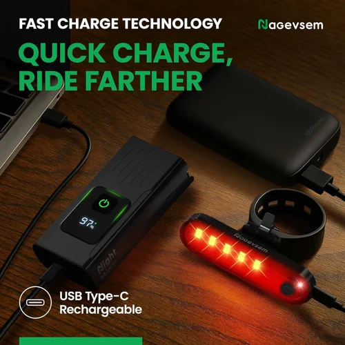 Vista 5 de Bike Lights Front and Back for Night Riding, USB-C Rechargeable Bicycle Headlight and Taillight Set, Waterproof, 12+6 Modes, Powerful Front and Rear