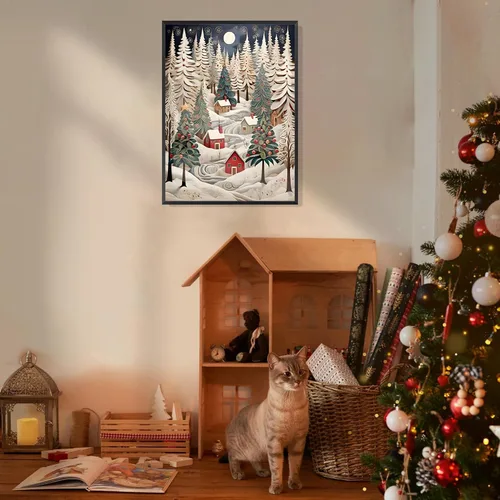 Vista 3 de uoyien Arte de pared vintage de Navidad, impresiones de pintura en lienzo, regalos de Navidad para niños, arte de pared estético de casa de campo