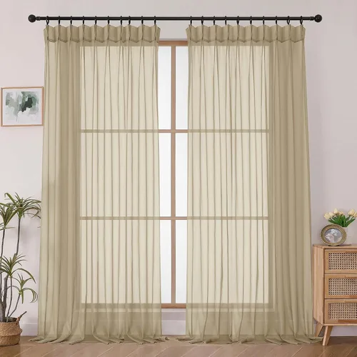 Vista 17 de OWENIE - Cortinas semitraslúcidas con plisado de pellizco blanco de 96 pulgadas de largo para dormitorio y sala de estar, cortinas modernas de aire