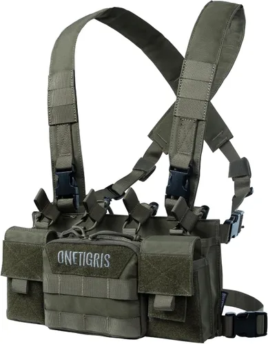 Vista 11 de ONETIGRIS Chest Rig, Dangler Pouch for Hunting Shooting Hiking MOLLE Chest Rigs Tactical Chest Rig with Utility Admin Pouch