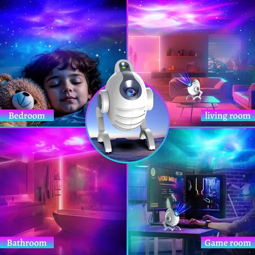 Vista 4 de Proyector Star Galaxy para dormitorio, proyector de luz nocturna de perro robot, lámpara LED de techo de nebulosa estrellada con altavoz Bluetooth
