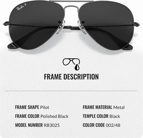 Vista 3 de Ray-Ban RB3025 AVIATOR TOTAL BLACK Pilot Shaped Sunglasses for Men & Women with Official RAYBAN Eyewear Kit