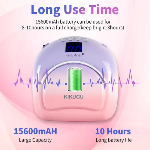 Vista 3 de Lámpara de uñas LED UV recargable profesional, luz UV inalámbrica de 96 W para uñas de gel con reflector metálico y base de metal, lámpara de secado