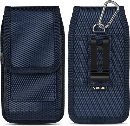 Vista 8 de ykooe Funda para teléfono celular compatible con iPhone 17, 16, 15, 14, 13, 12 y modelos Pro, clip para cinturón y tarjetero, negro, L